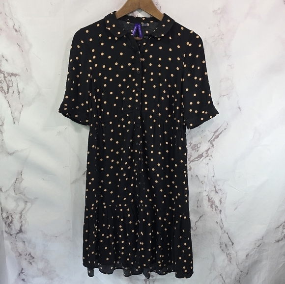 Seraphine Dress Women 2 XS Black Brown Polka Dot Maternity Nursing Button Front - Picture 1 of 14